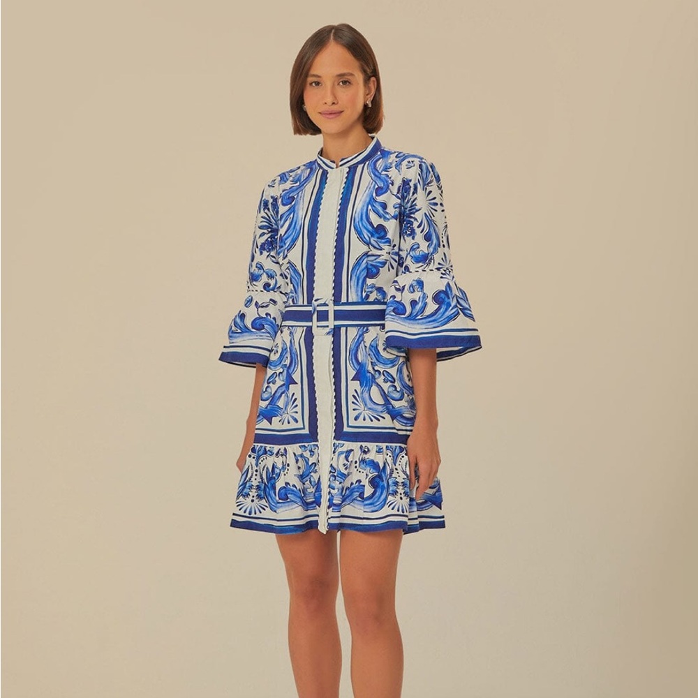 Farm Rio Off-White Garden Tiles Mini Dress Small Brand New
